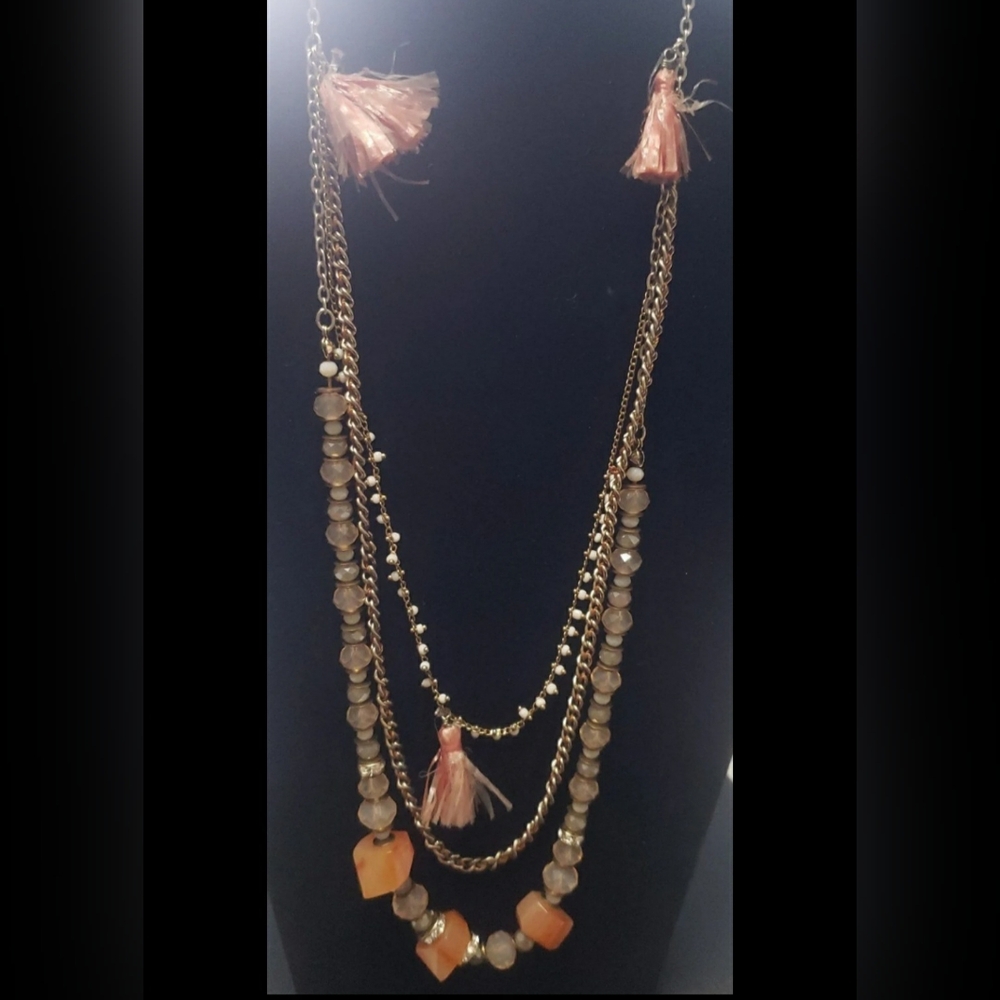 LOFT- Beaded Stone Chain Layered Necklace.
